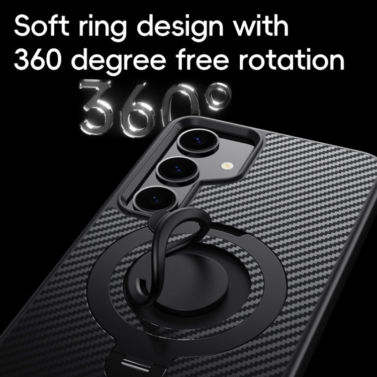 For Samsung Galaxy S24+ 5G Carbon Fiber MagSafe Phone Case with 360 Degree Rotating Holder