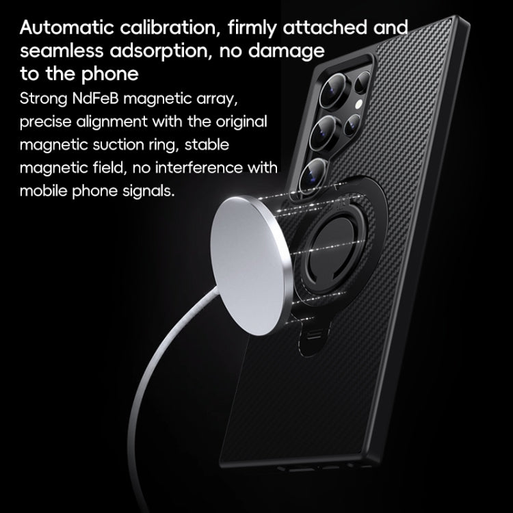 For Samsung Galaxy S24 Ultra 5G Carbon Fiber MagSafe Phone Case with 360 Degree Rotating Holder