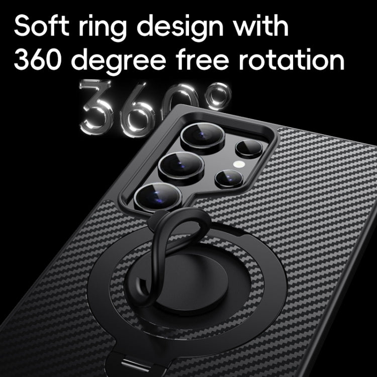 For Samsung Galaxy S24 Ultra 5G Carbon Fiber MagSafe Phone Case with 360 Degree Rotating Holder