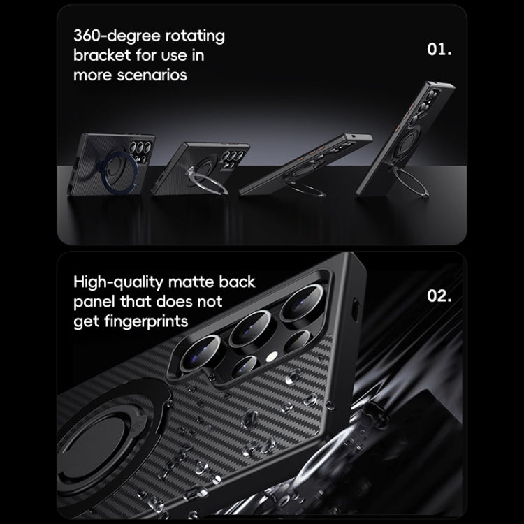 For Samsung Galaxy S24 Ultra 5G Carbon Fiber MagSafe Phone Case with 360 Degree Rotating Holder