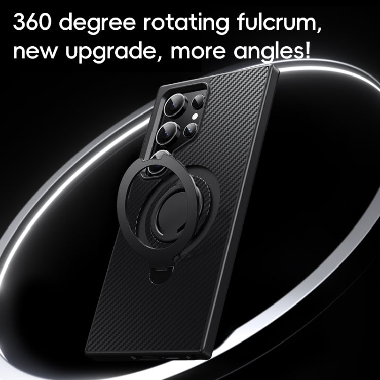 For Samsung Galaxy S24 Ultra 5G Carbon Fiber MagSafe Phone Case with 360 Degree Rotating Holder