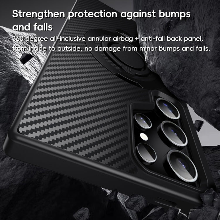 For Samsung Galaxy S24 Ultra 5G Carbon Fiber MagSafe Phone Case with 360 Degree Rotating Holder