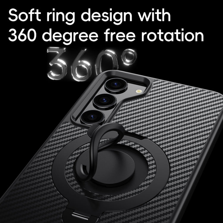 For Samsung Galaxy S23 5G Carbon Fiber MagSafe Phone Case with 360 Degree Rotating Holder