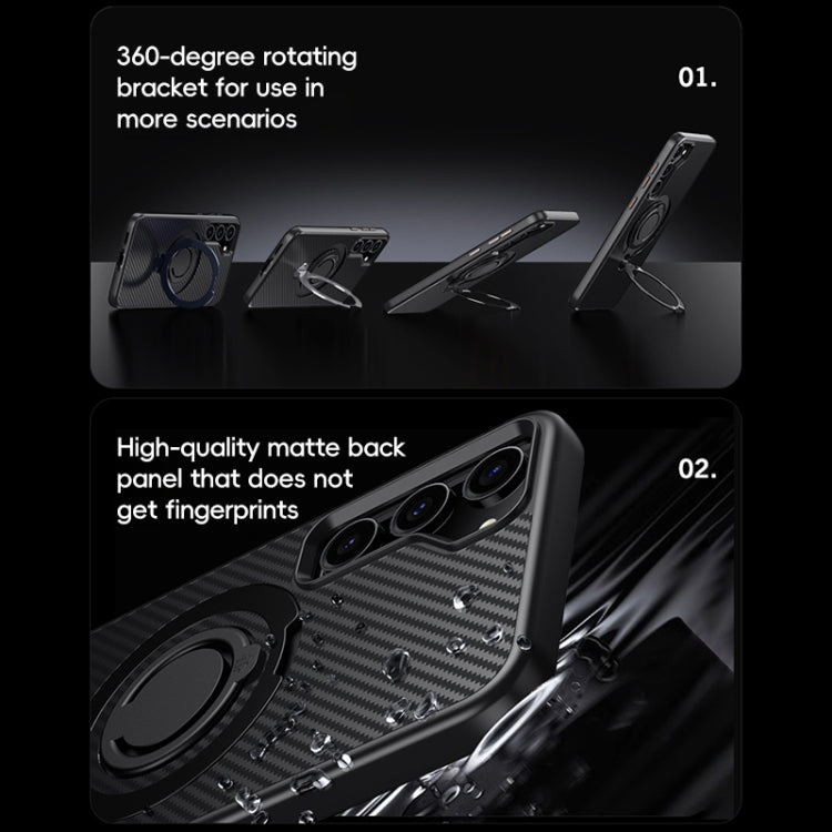 For Samsung Galaxy S23 5G Carbon Fiber MagSafe Phone Case with 360 Degree Rotating Holder