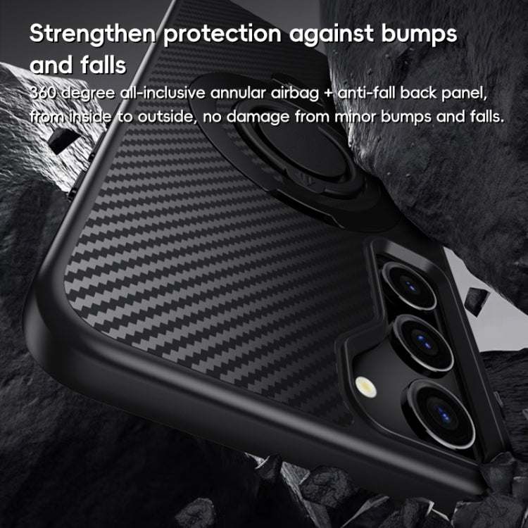 For Samsung Galaxy S23 5G Carbon Fiber MagSafe Phone Case with 360 Degree Rotating Holder