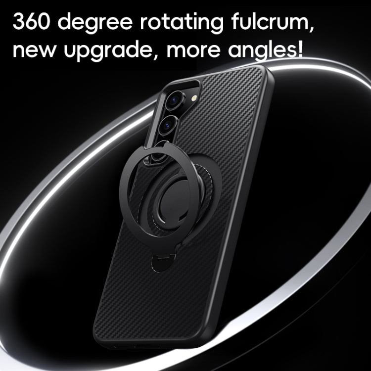 For Samsung Galaxy S23 5G Carbon Fiber MagSafe Phone Case with 360 Degree Rotating Holder