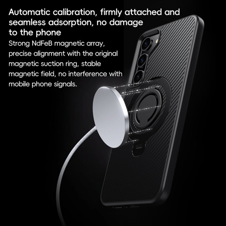For Samsung Galaxy S23 5G Carbon Fiber MagSafe Phone Case with 360 Degree Rotating Holder