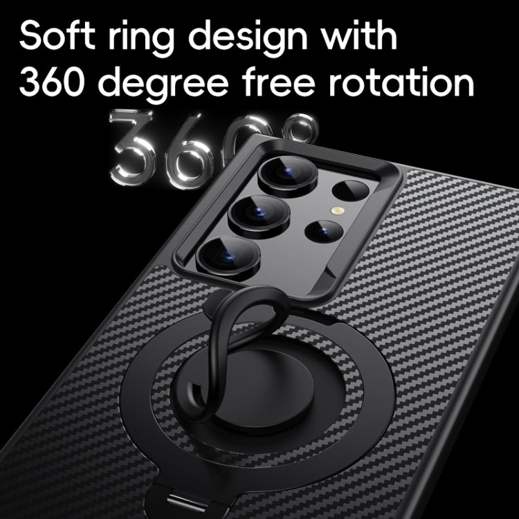 For Samsung Galaxy S23 Ultra 5G Carbon Fiber MagSafe Phone Case with 360 Degree Rotating Holder