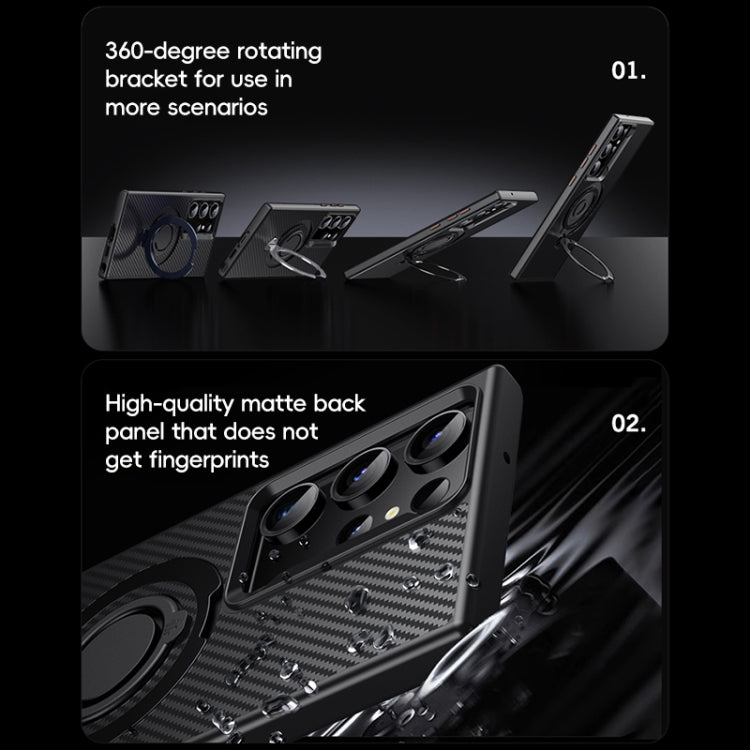 For Samsung Galaxy S23 Ultra 5G Carbon Fiber MagSafe Phone Case with 360 Degree Rotating Holder