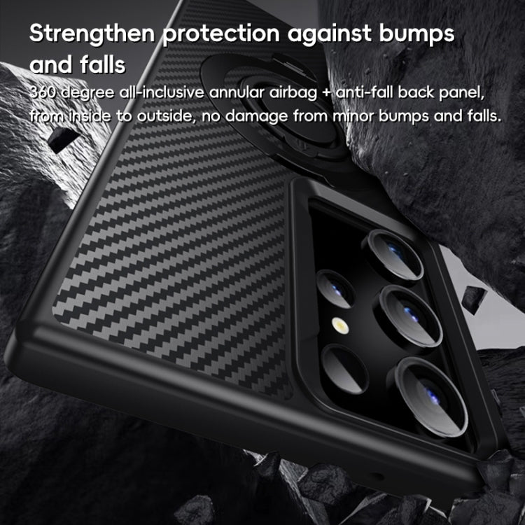 For Samsung Galaxy S23 Ultra 5G Carbon Fiber MagSafe Phone Case with 360 Degree Rotating Holder
