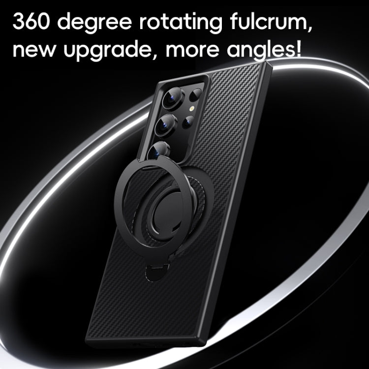 For Samsung Galaxy S23 Ultra 5G Carbon Fiber MagSafe Phone Case with 360 Degree Rotating Holder
