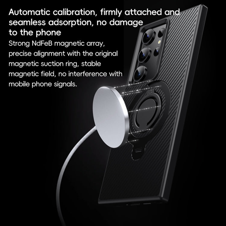 For Samsung Galaxy S23 Ultra 5G Carbon Fiber MagSafe Phone Case with 360 Degree Rotating Holder