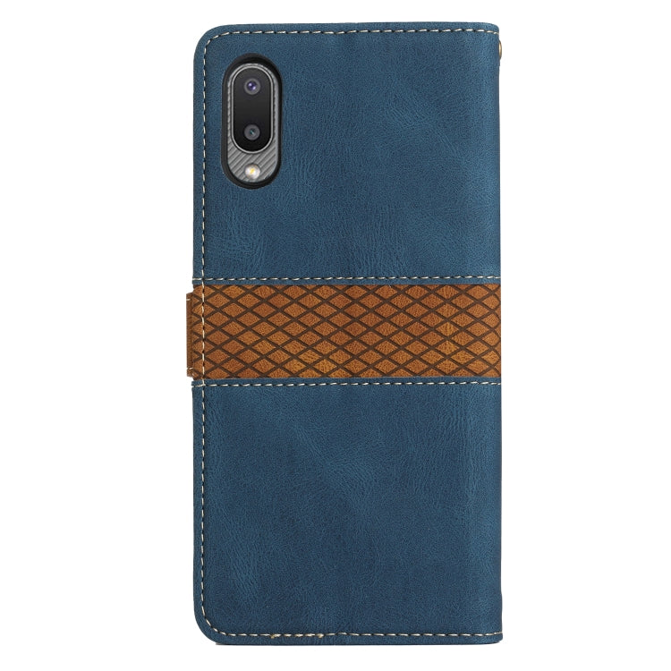 For Samsung Galaxy A02 / M02 Grid Stitching Leather Phone Case with Lanyard