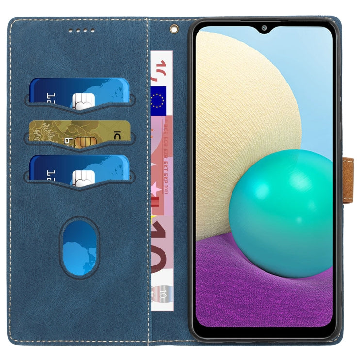 For Samsung Galaxy A02 / M02 Grid Stitching Leather Phone Case with Lanyard