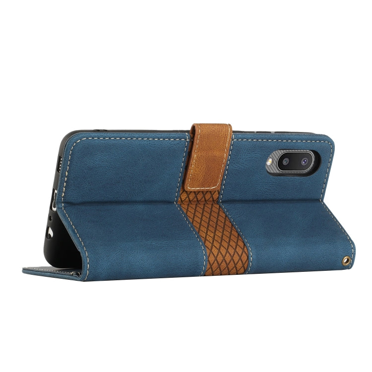 For Samsung Galaxy A02 / M02 Grid Stitching Leather Phone Case with Lanyard