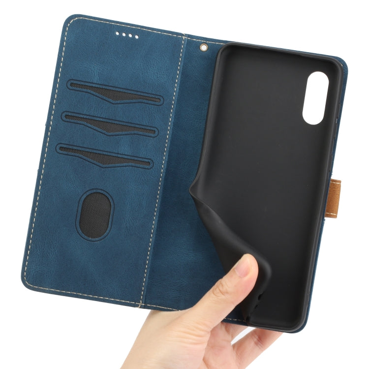 For Samsung Galaxy A02 / M02 Grid Stitching Leather Phone Case with Lanyard