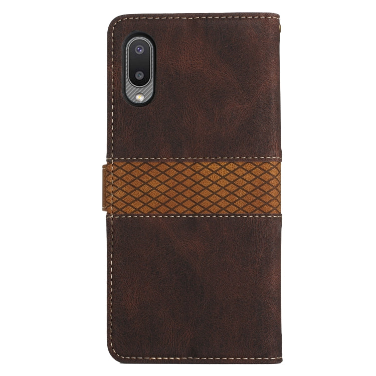 For Samsung Galaxy A02 / M02 Grid Stitching Leather Phone Case with Lanyard