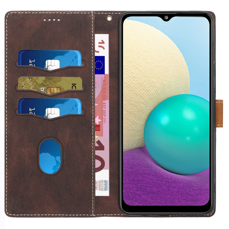 For Samsung Galaxy A02 / M02 Grid Stitching Leather Phone Case with Lanyard