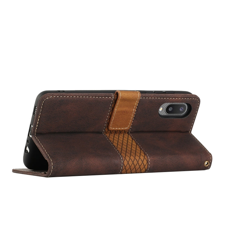 For Samsung Galaxy A02 / M02 Grid Stitching Leather Phone Case with Lanyard