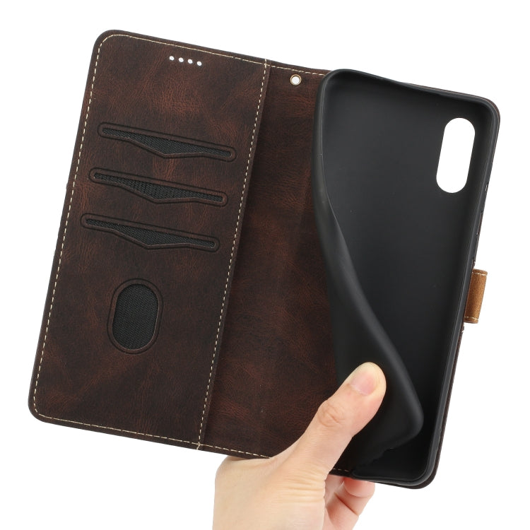 For Samsung Galaxy A02 / M02 Grid Stitching Leather Phone Case with Lanyard