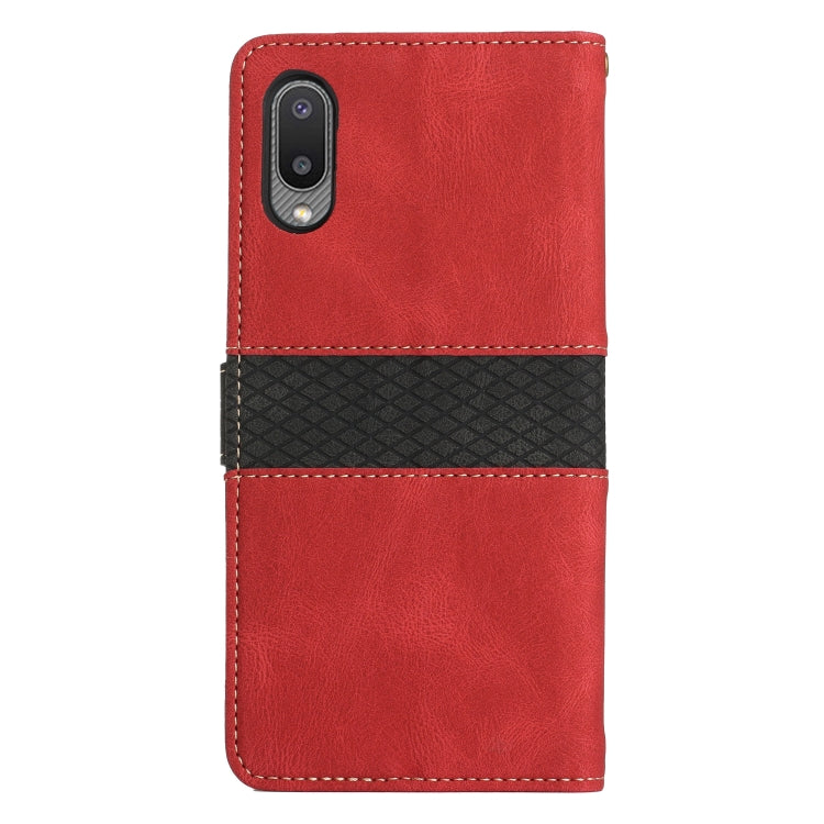 For Samsung Galaxy A02 / M02 Grid Stitching Leather Phone Case with Lanyard