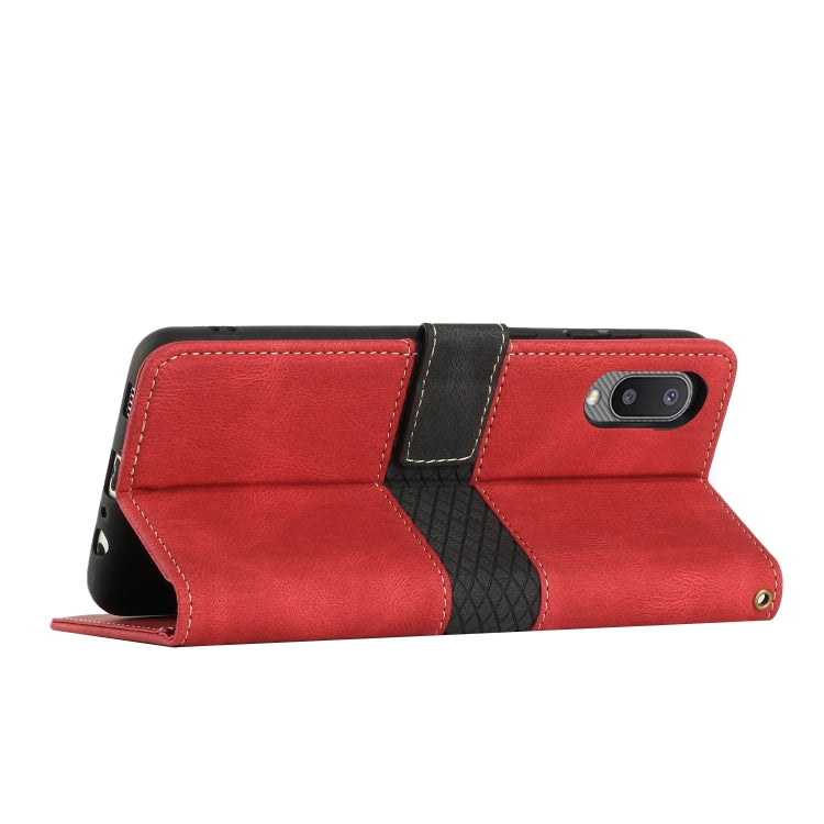 For Samsung Galaxy A02 / M02 Grid Stitching Leather Phone Case with Lanyard