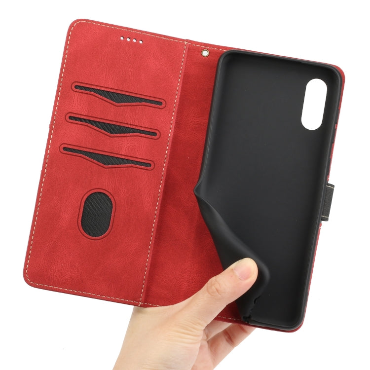 For Samsung Galaxy A02 / M02 Grid Stitching Leather Phone Case with Lanyard
