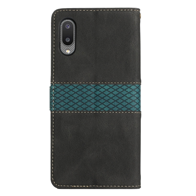 For Samsung Galaxy A02 / M02 Grid Stitching Leather Phone Case with Lanyard