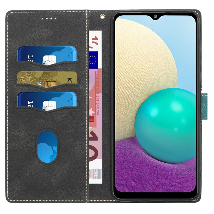 For Samsung Galaxy A02 / M02 Grid Stitching Leather Phone Case with Lanyard