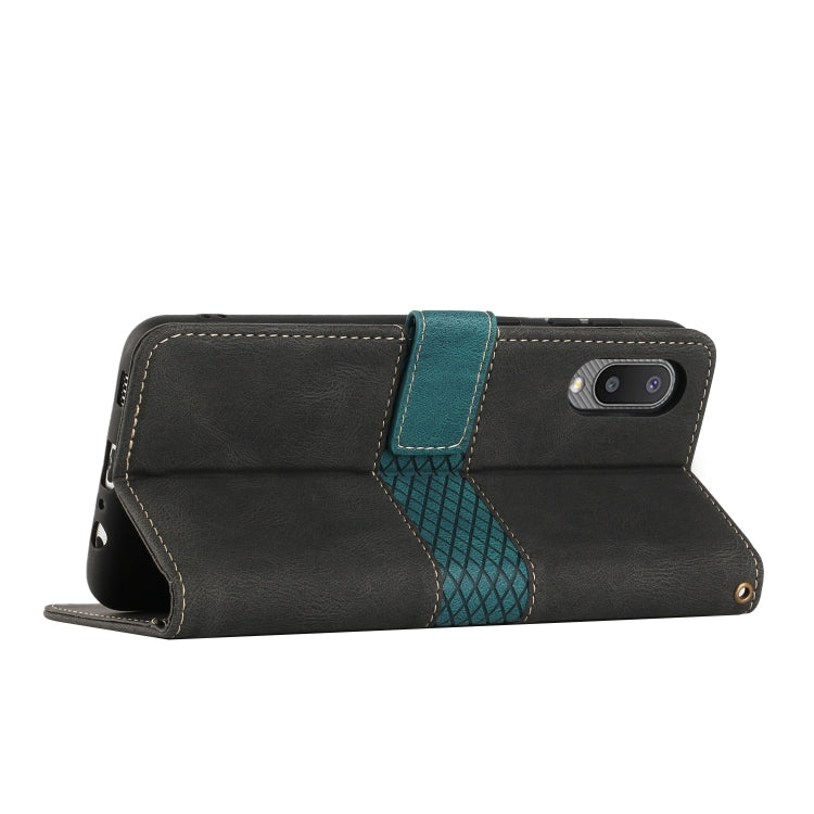 For Samsung Galaxy A02 / M02 Grid Stitching Leather Phone Case with Lanyard