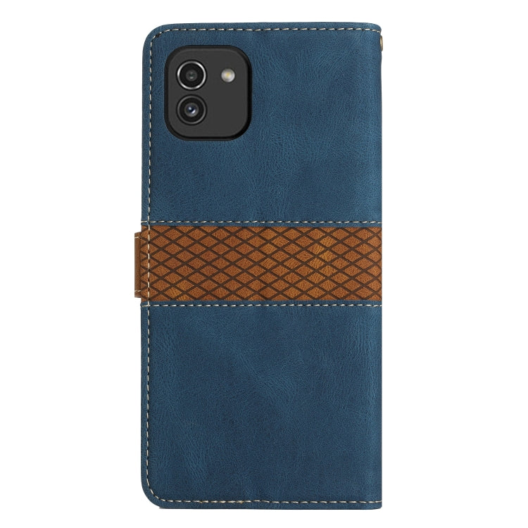 For Samsung Galaxy A03 Grid Stitching Leather Phone Case with Lanyard