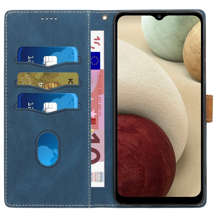 For Samsung Galaxy A03 Grid Stitching Leather Phone Case with Lanyard