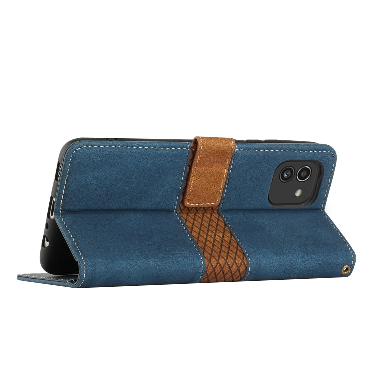 For Samsung Galaxy A03 Grid Stitching Leather Phone Case with Lanyard