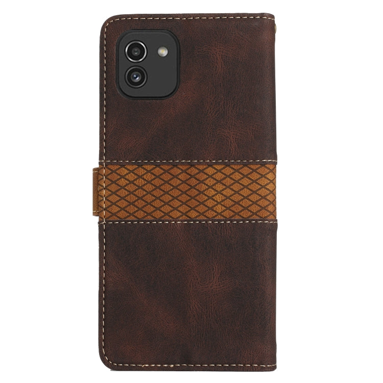 For Samsung Galaxy A03 Grid Stitching Leather Phone Case with Lanyard