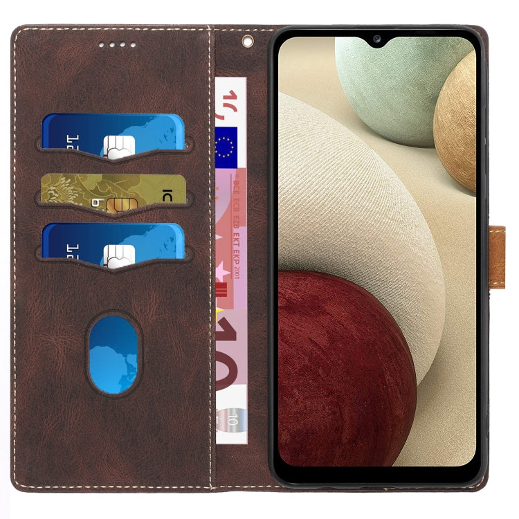 For Samsung Galaxy A03 Grid Stitching Leather Phone Case with Lanyard