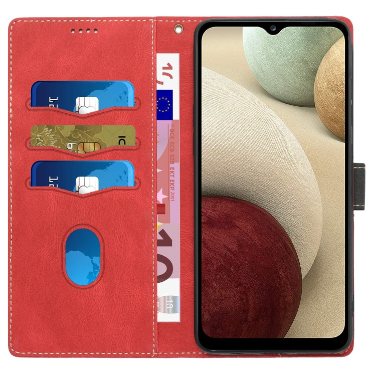 For Samsung Galaxy A03 Grid Stitching Leather Phone Case with Lanyard
