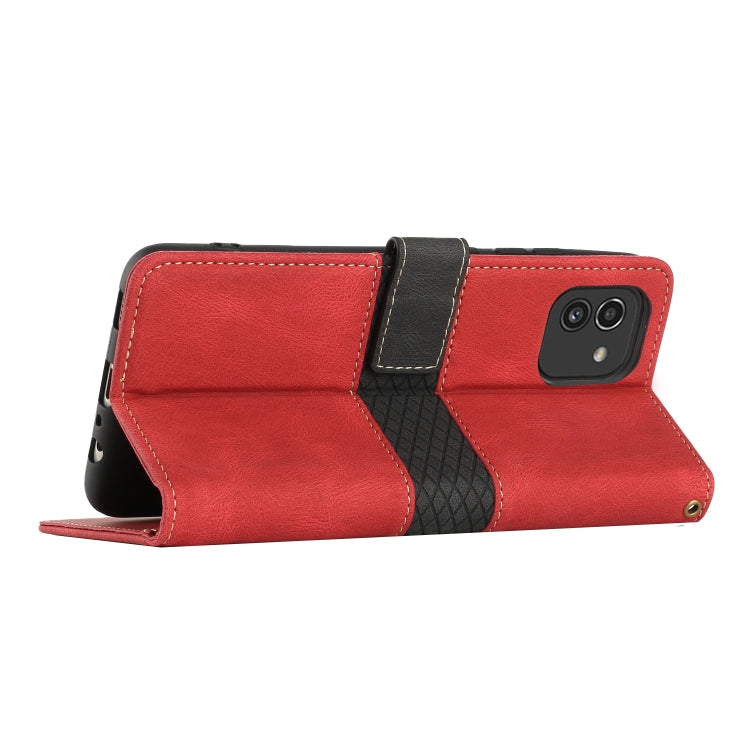 For Samsung Galaxy A03 Grid Stitching Leather Phone Case with Lanyard