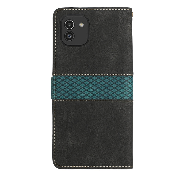 For Samsung Galaxy A03 Grid Stitching Leather Phone Case with Lanyard