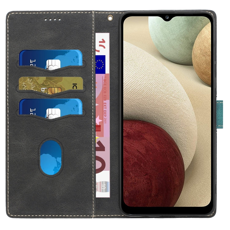 For Samsung Galaxy A03 Grid Stitching Leather Phone Case with Lanyard