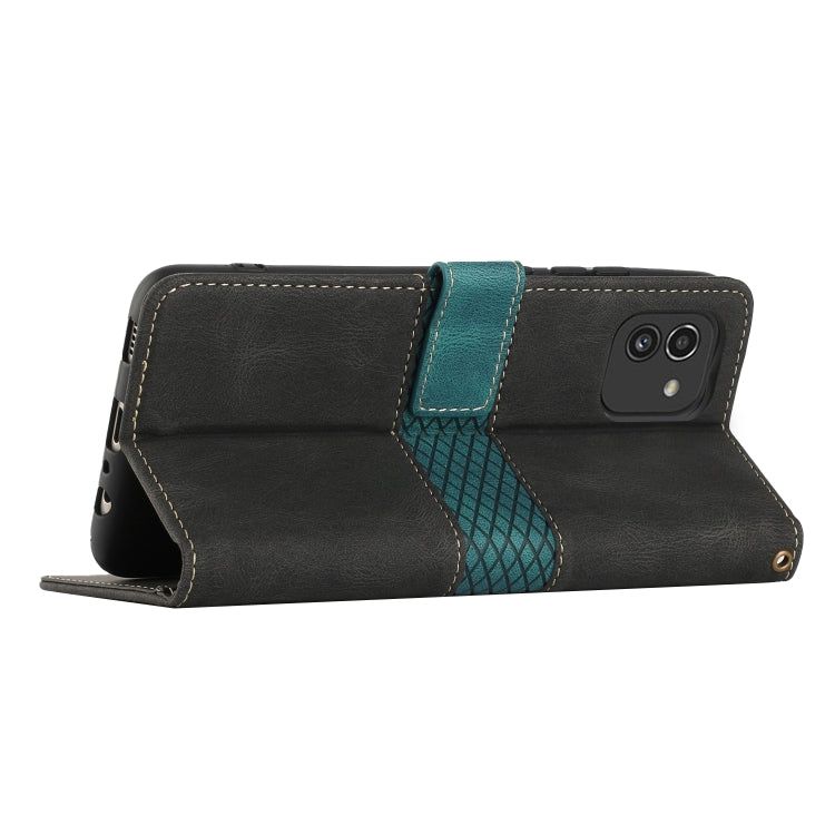 For Samsung Galaxy A03 Grid Stitching Leather Phone Case with Lanyard
