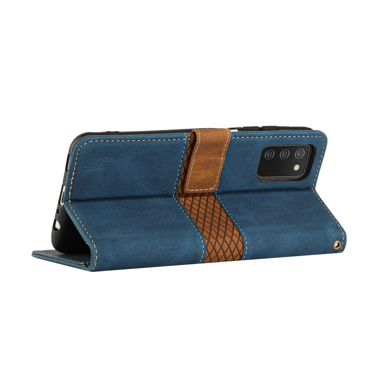 For Samsung Galaxy A03s 164mm Grid Stitching Leather Phone Case with Lanyard