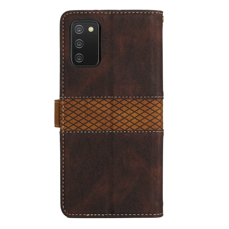 For Samsung Galaxy A03s 164mm Grid Stitching Leather Phone Case with Lanyard