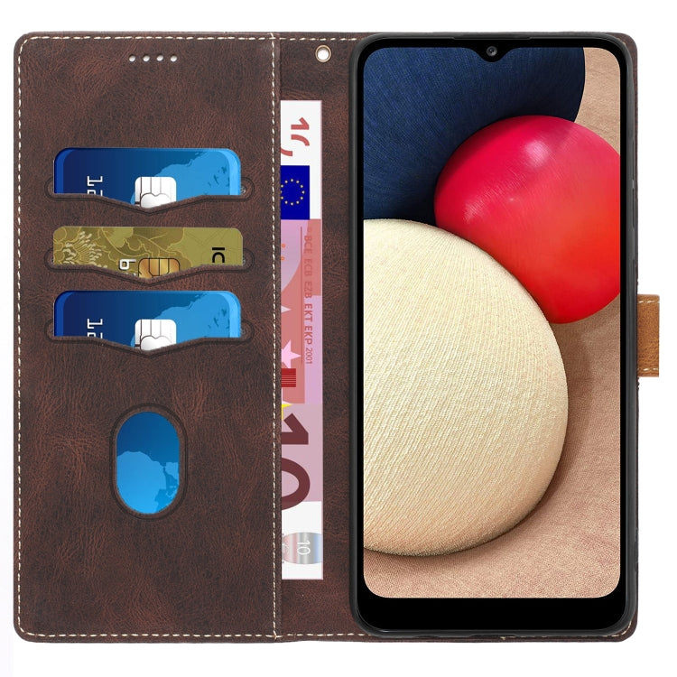 For Samsung Galaxy A03s 164mm Grid Stitching Leather Phone Case with Lanyard