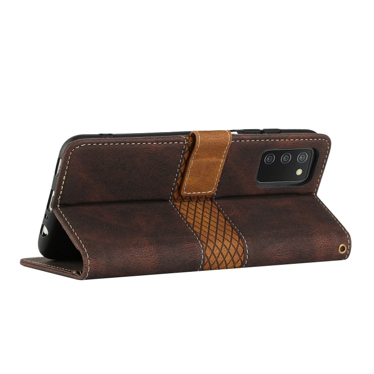 For Samsung Galaxy A03s 164mm Grid Stitching Leather Phone Case with Lanyard