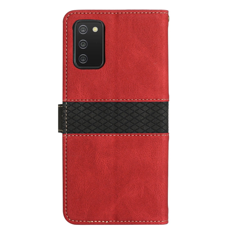 For Samsung Galaxy A03s 164mm Grid Stitching Leather Phone Case with Lanyard