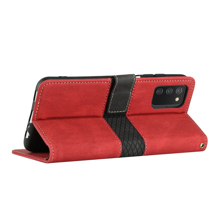 For Samsung Galaxy A03s 164mm Grid Stitching Leather Phone Case with Lanyard