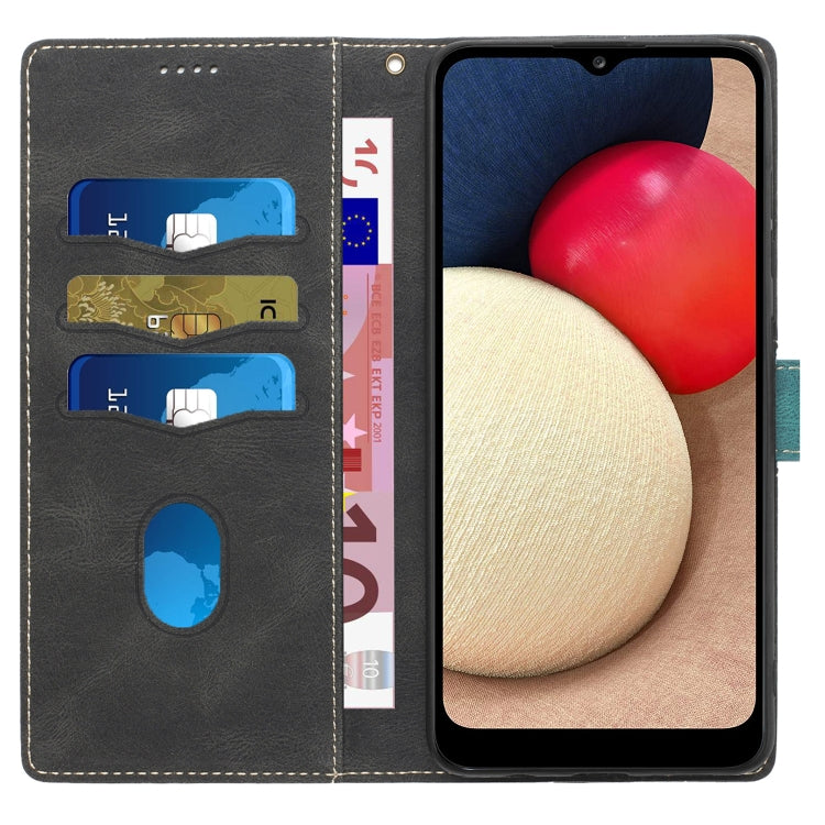 For Samsung Galaxy A03s 164mm Grid Stitching Leather Phone Case with Lanyard