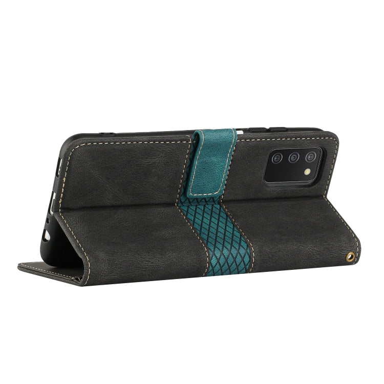 For Samsung Galaxy A03s 164mm Grid Stitching Leather Phone Case with Lanyard