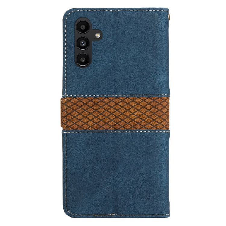 For Samsung Galaxy A05s Grid Stitching Leather Phone Case with Lanyard