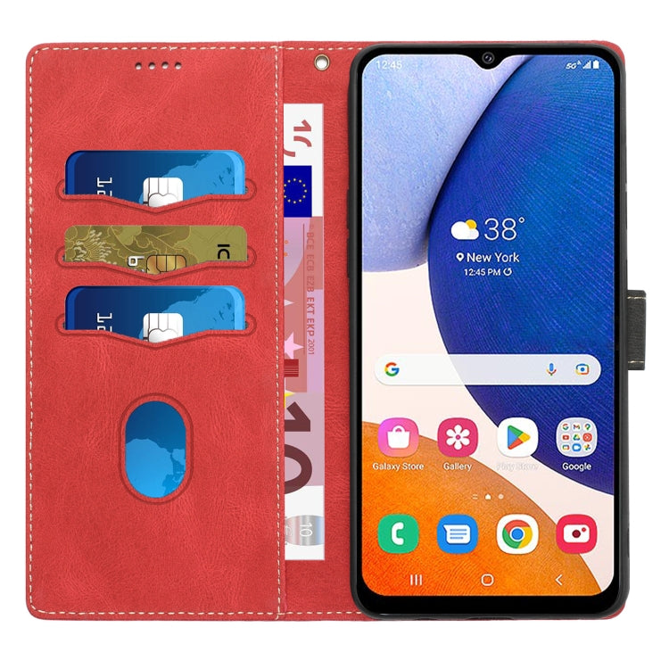 For Samsung Galaxy A05s Grid Stitching Leather Phone Case with Lanyard